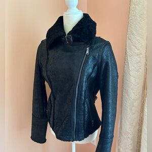 Andrew MARC genuine Leather jacket coat with lamb shearling fur
